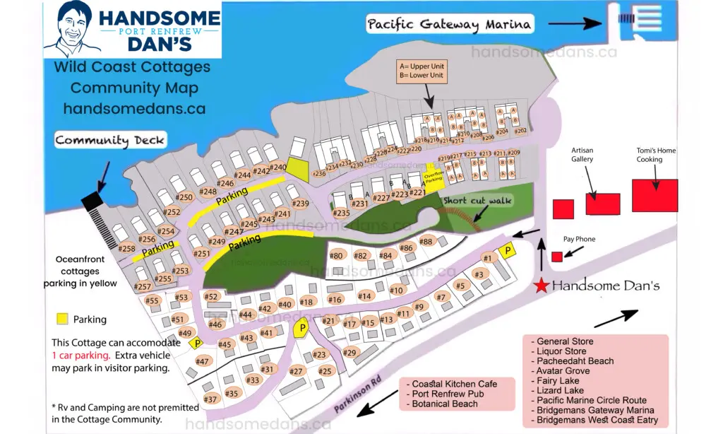 Wild Coast Cottages Map Port Renfrew Handsome Dan WM